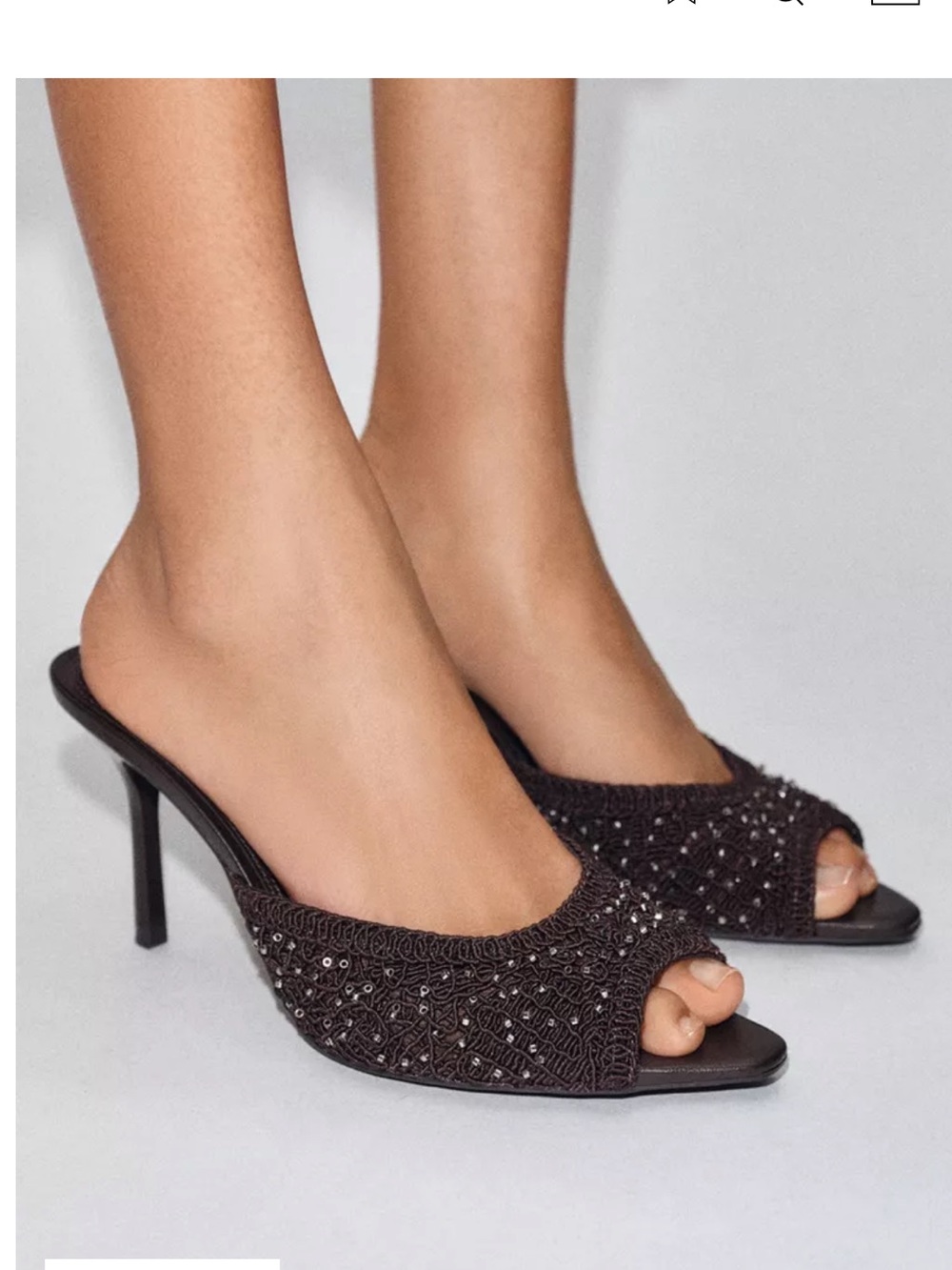 Zara Black Sparkly Woven Mule Heels Sandals Size 10
